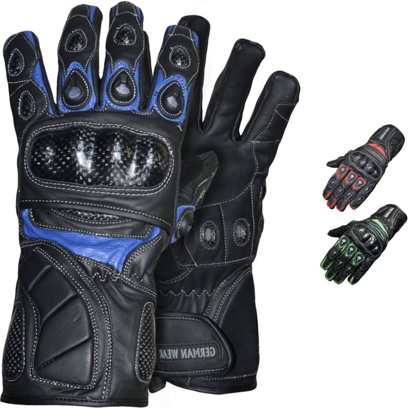 German Wear Motorradhandschuhe Motorrad Biker Handschuhe Lederhandschuhe, Größe:12=XXXL, Farbe:Blau von German Wear