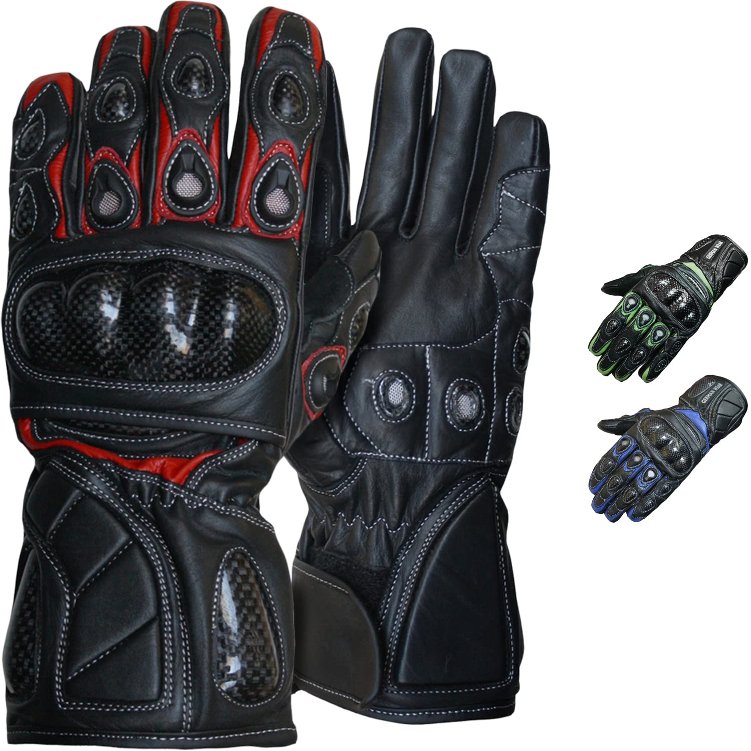 German Wear Motorradhandschuhe Motorrad Biker Handschuhe Lederhandschuhe, Größe:12=XXXL, Farbe:Rot von German Wear