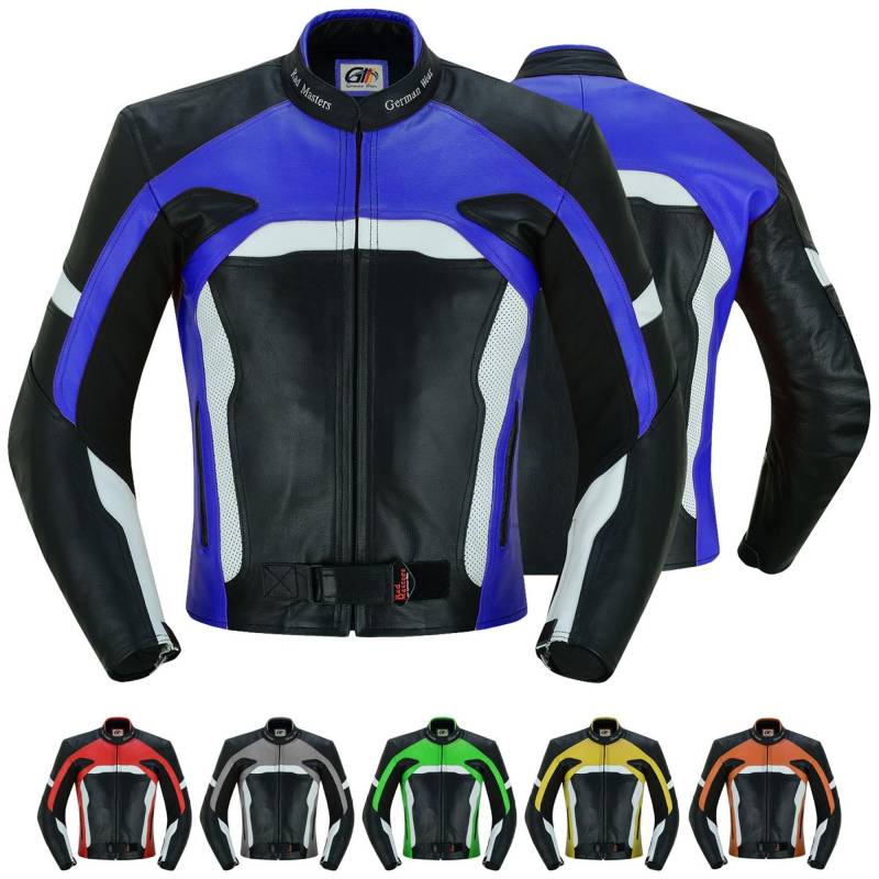 German Wear Herren Motorradjacke Lederjacke mit Protektoren, Frabe:Dunkelblau;Größe:4XL von German Wear