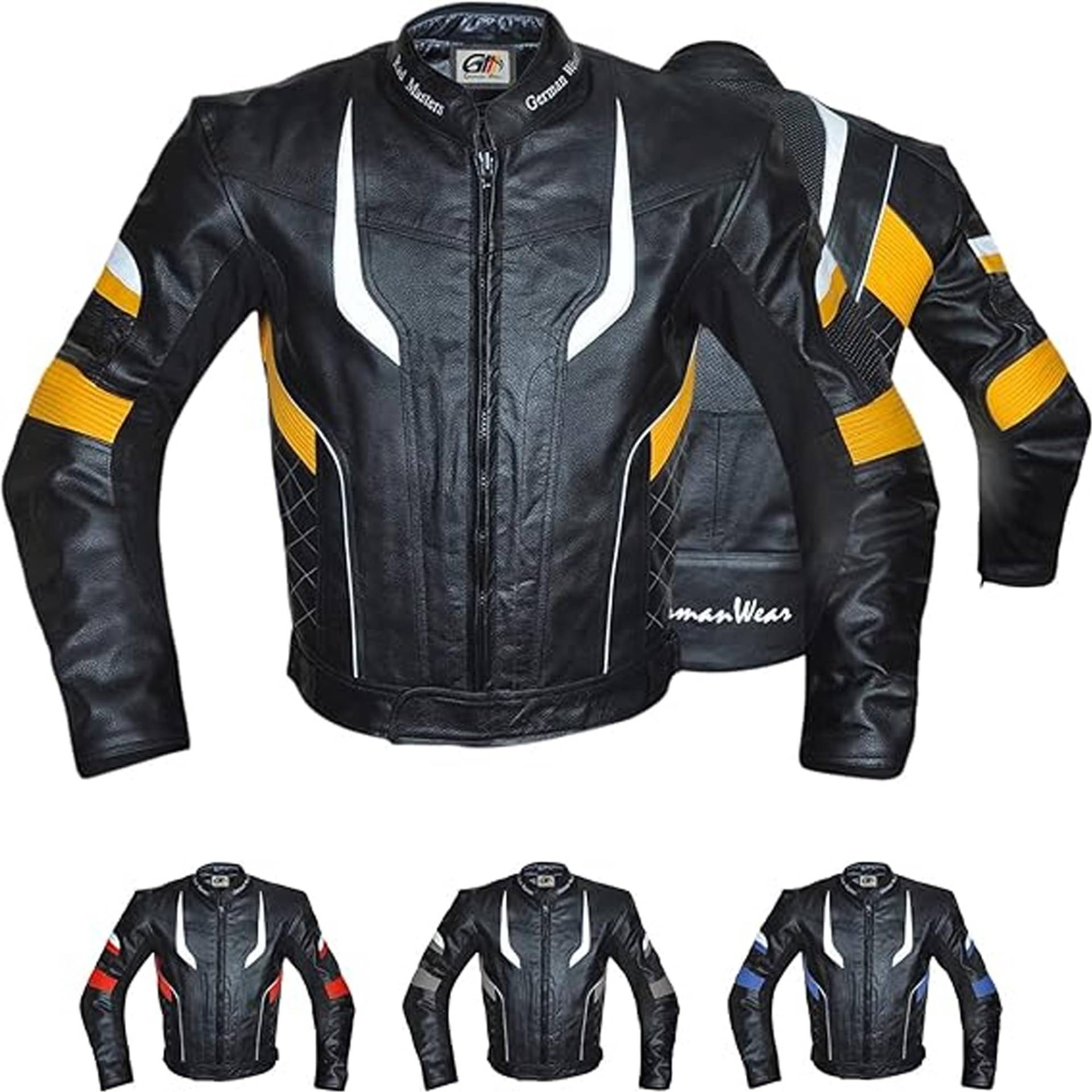 German Wear Motorradjacke Lederjacke Chopperjacke Cruiser jacke Kombijacke Rindsleder, 48/S, Gelb von German Wear