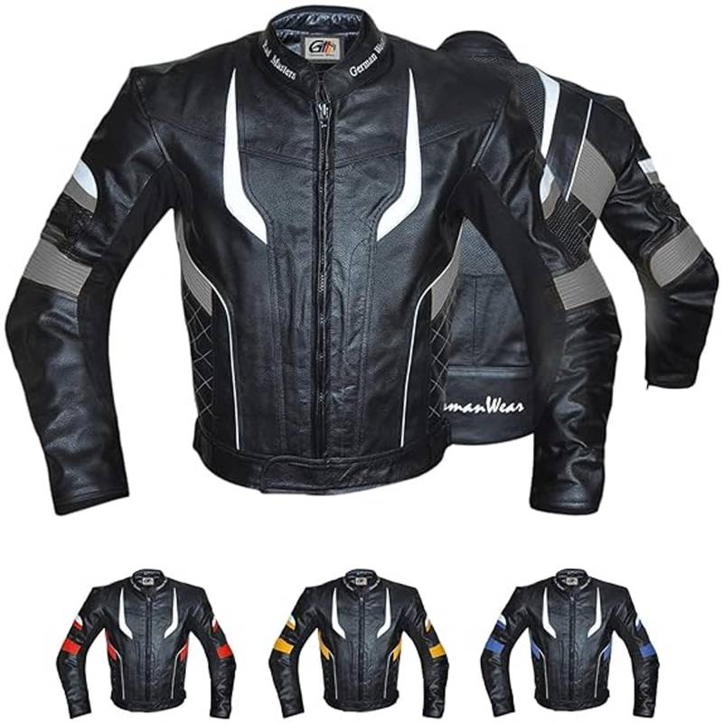 German Wear Motorradjacke Lederjacke Chopperjacke Cruiser jacke Kombijacke Rindsleder, 48/S, Grau von German Wear