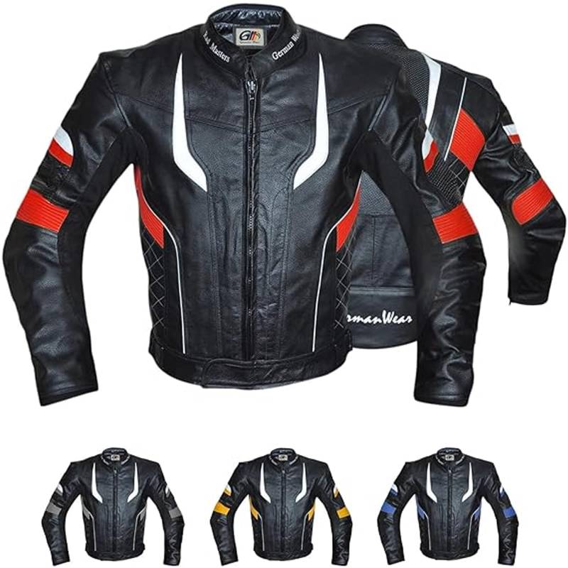 German Wear Motorradjacke Lederjacke Chopperjacke Cruiser jacke Kombijacke Rindsleder, 48/S, Rot von German Wear