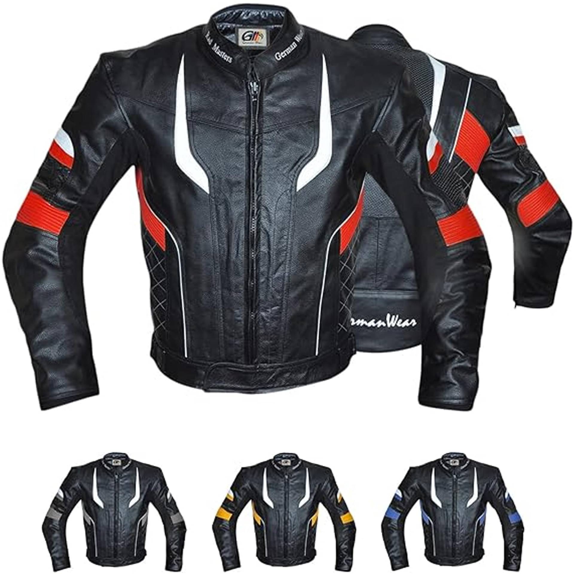 German Wear Motorradjacke Lederjacke Chopperjacke Cruiser jacke Kombijacke Rindsleder, 50/M, Rot von German Wear