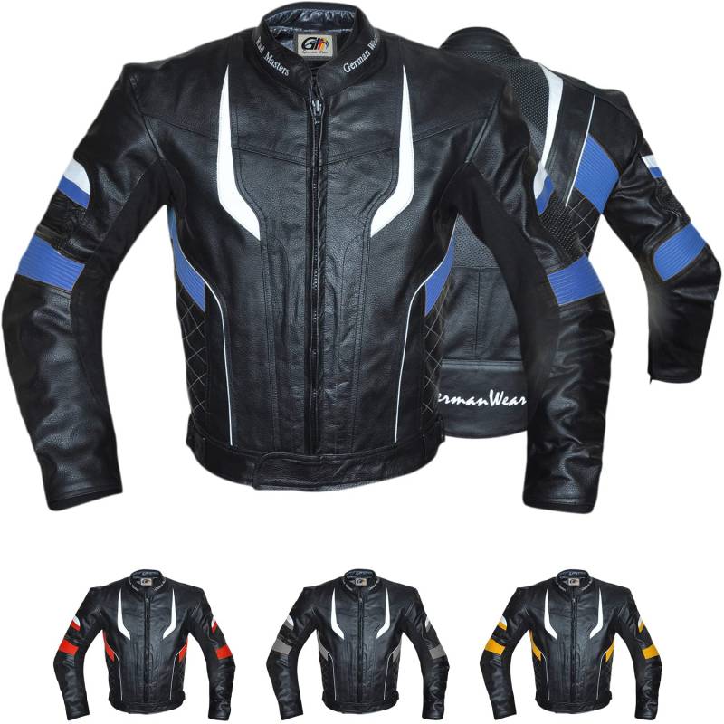 Motorradjacke Lederjacke Chopperjacke Cruiser jacke Kombijacke Rindsleder, 52/L, Blau von German Wear