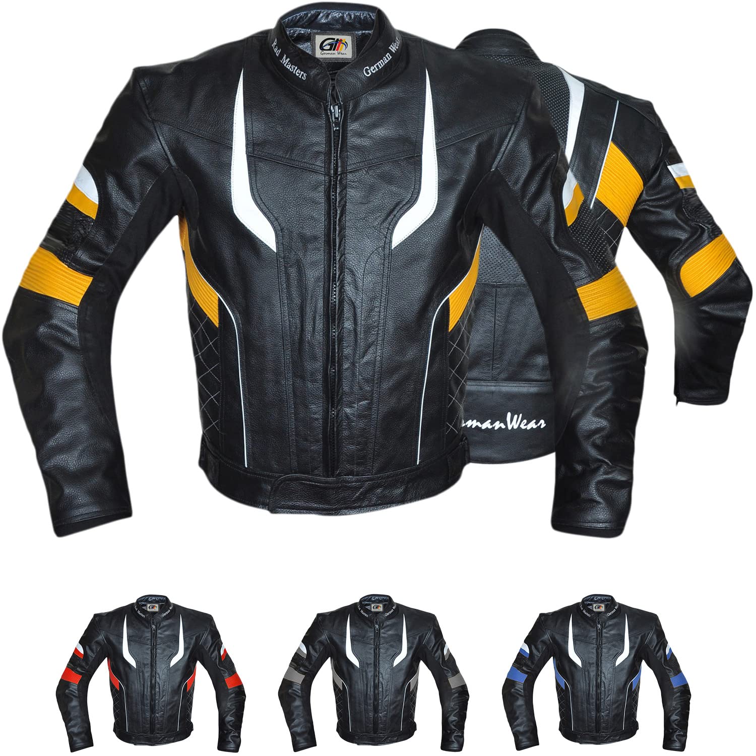 German Wear Motorradjacke Lederjacke Chopperjacke Cruiser jacke Kombijacke Rindsleder, 52/L, Gelb von German Wear