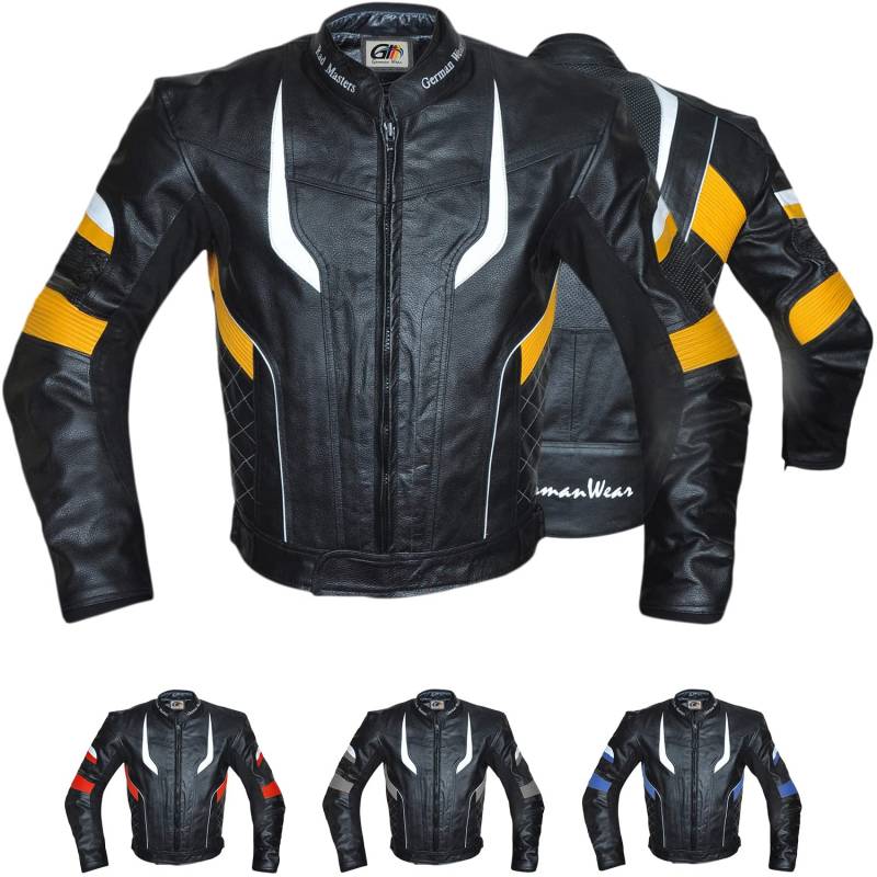 German Wear Motorradjacke Lederjacke Chopperjacke Cruiser jacke Kombijacke Rindsleder, 54/XL, Gelb von German Wear