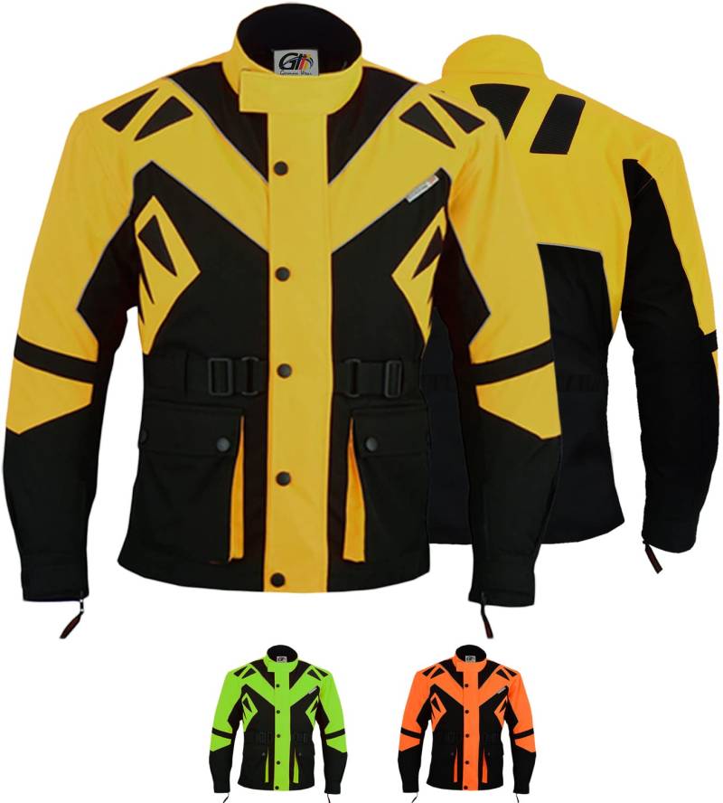 German Wear Motorradjacke herren mit protektoren motorrad winddicht herausnehmbar waschbar innenfutter jacke leicht extra sichtbarkeit viele Taschen Gelb - XXL von German Wear