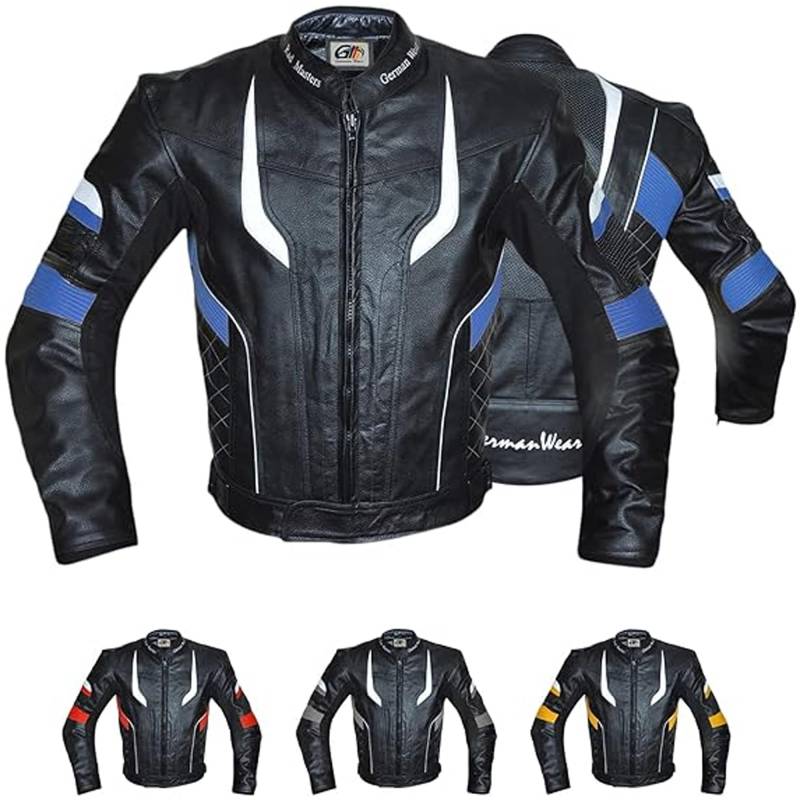 Motorradjacke Lederjacke Chopperjacke Cruiser jacke Kombijacke Rindsleder, 48/S, Blau von German Wear