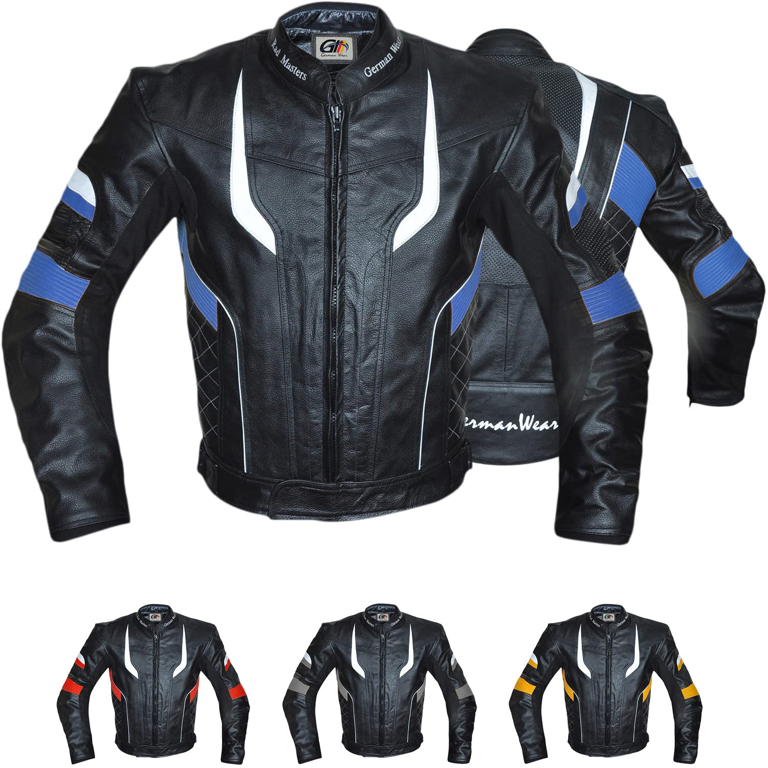 Motorradjacke Lederjacke Chopperjacke Cruiser jacke Kombijacke Rindsleder, 50/M, Blau von German Wear