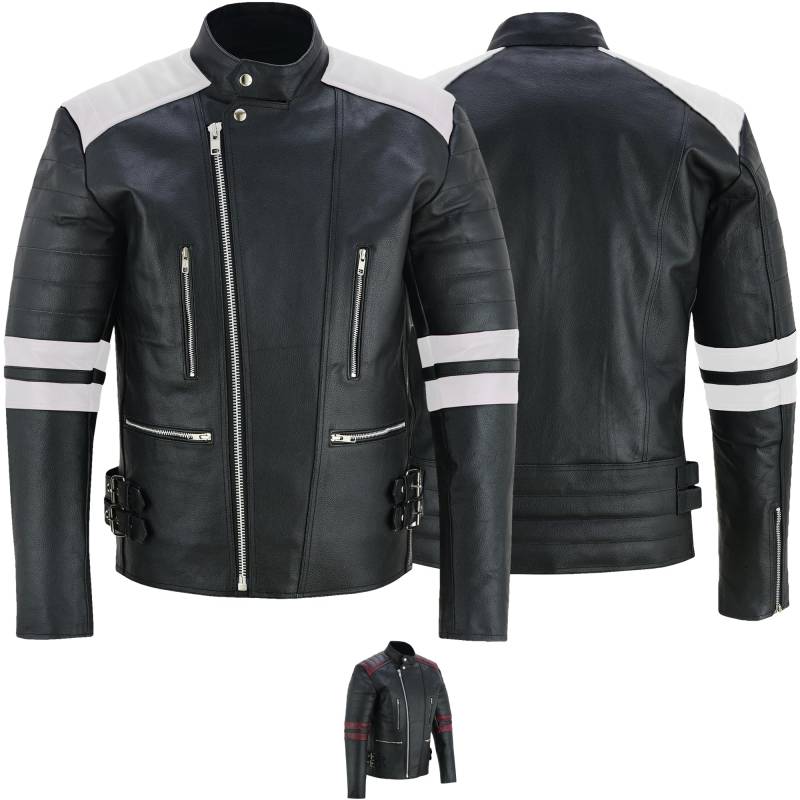 German Wear Motorradjacke Lederjacke herren original chopper vintage Oldschool Retro bikerjacke classic mit protektoren schwarz rot weiß von German Wear