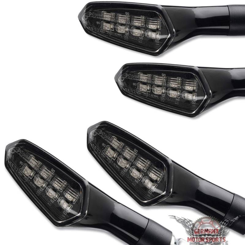 Germany Motorsports 4x Motorrad Mini Blinker schwarz getönt LED SMD Pike e-geprüft 2 Paar von Germany Motorsports