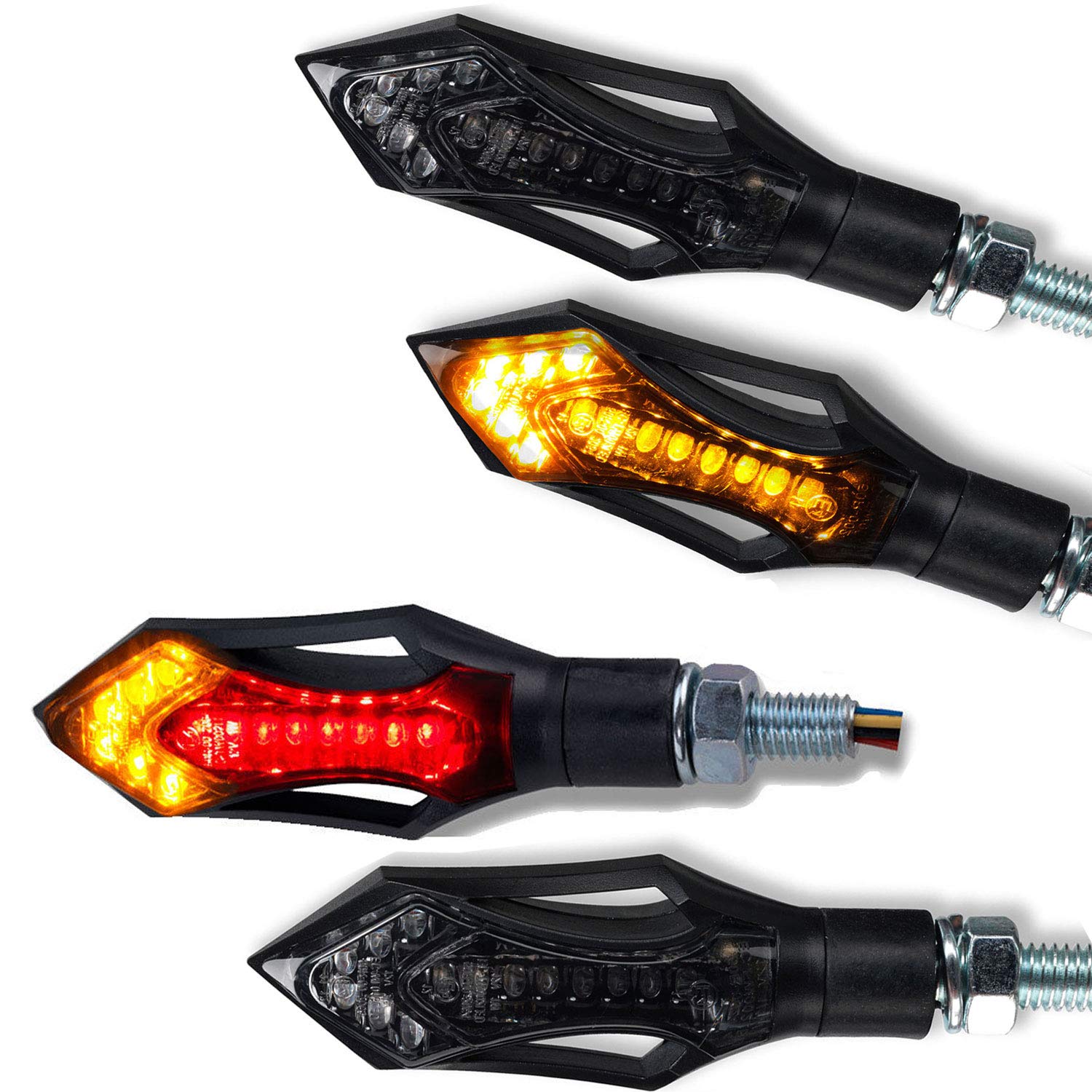 Germany Motorsports LED Mini Blinker Rush e-geprüft universal für Motorrad, Roller, Quad mit 12V (LED Blinker + 3in1 Blinker, 2 Paar) von Germany Motorsports