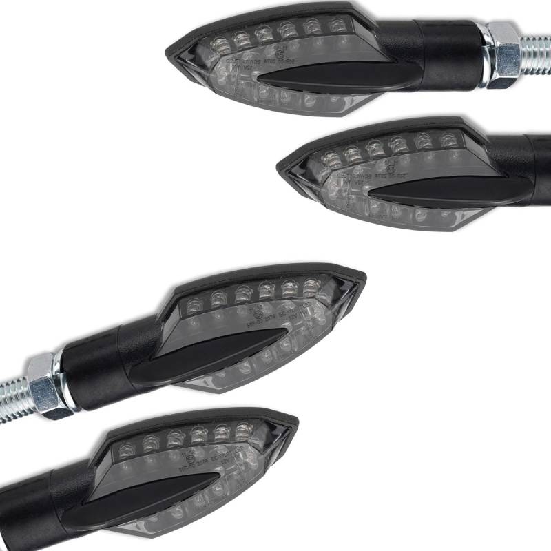 Germany Motorsports LED Mini Micro Motorrad Blinker Sliver Vinci schwarz smoke getönt E-geprüft vorn hinten (2 Paar) von Germany Motorsports