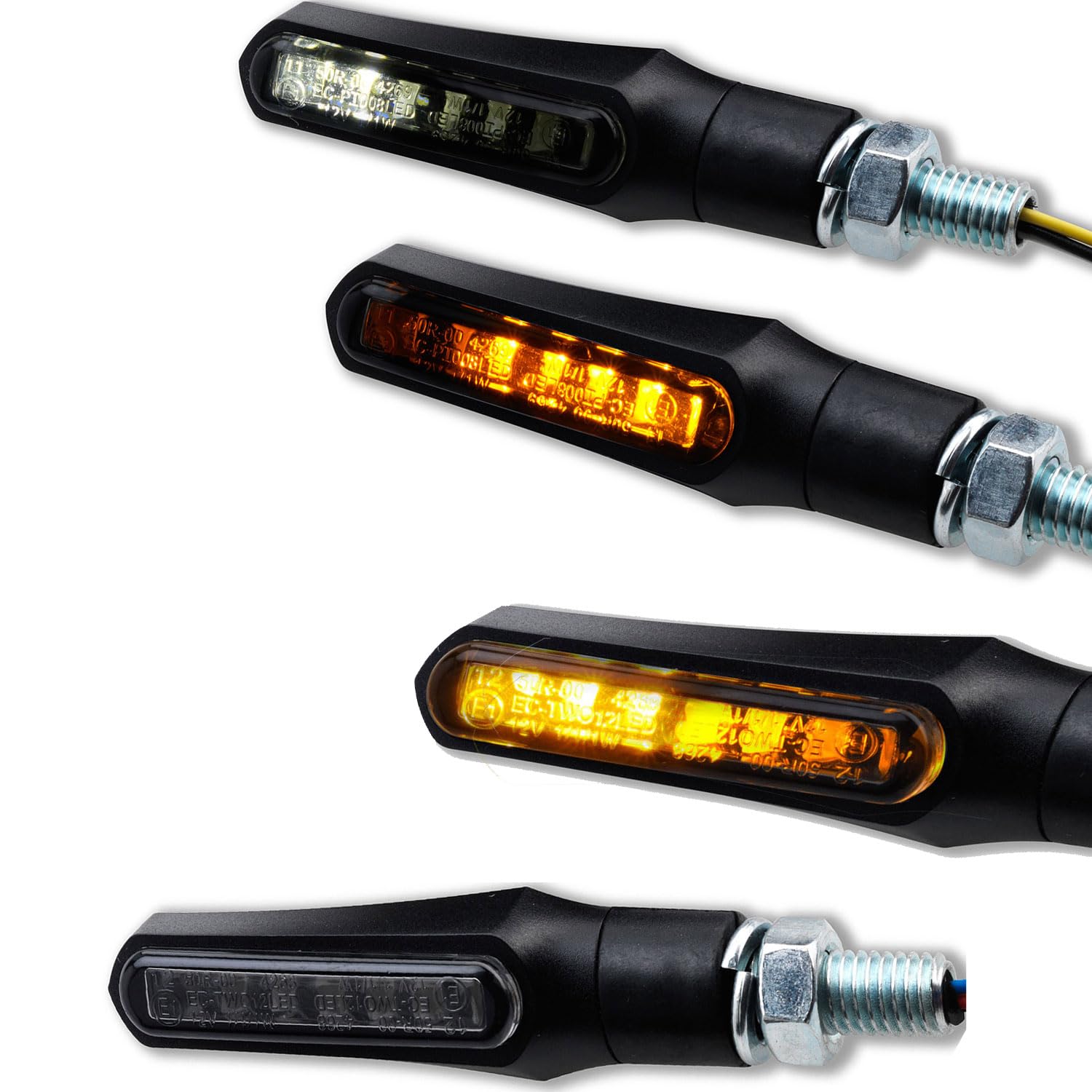 Germany Motorsports LED Mini Motorrad Blinker Set Shark e-geprüft schwarz universal 12V (Standlicht Blinker + LED Blinker, 2 Paar) von Germany Motorsports