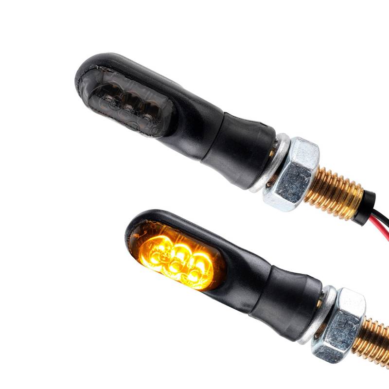 Germany Motorsports Motorrad LED Mini Blinker Spark schwarz smoke getönt Miniblinker e-geprüft vorne hinten 12V (1 Paar) von Germany Motorsports