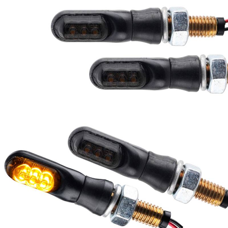 Germany Motorsports Motorrad LED Mini Blinker Spark schwarz smoke getönt Miniblinker e-geprüft vorne hinten 12V (2 Paar) von Germany Motorsports