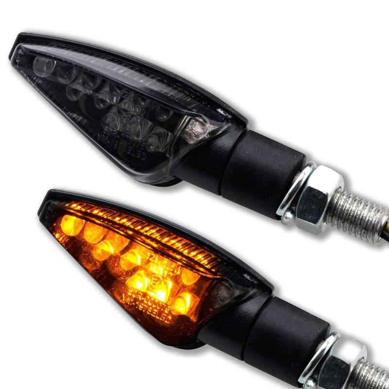 Germany Motorsports Motorrad LED Mini Blinker Toledo schwarz smoke getönt E-Geprüft vorn (11) und hinten (12) (1 Paar) von Germany Motorsports