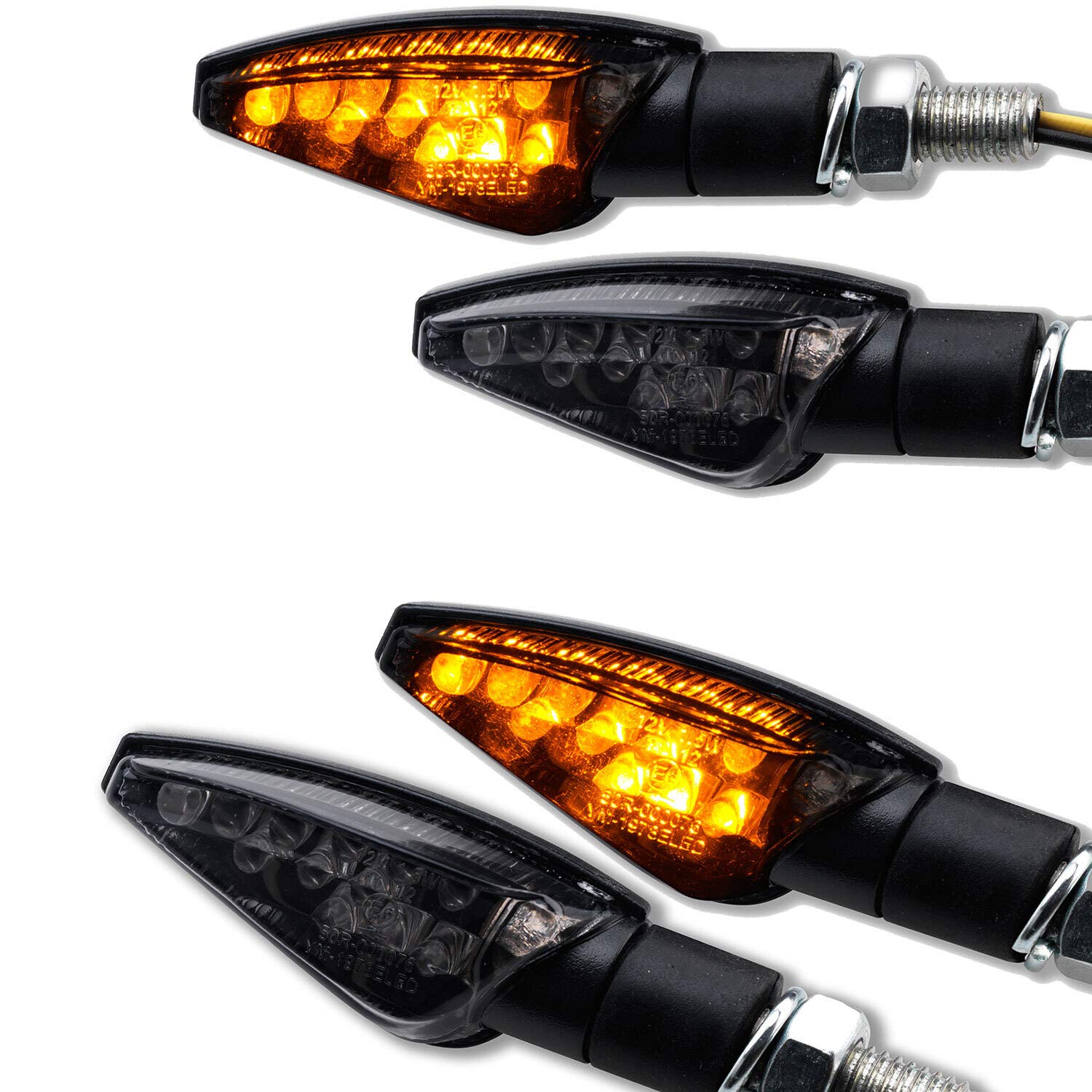 Germany Motorsports Motorrad LED Mini Blinker Toledo schwarz smoke getönt E-Geprüft vorn (11) und hinten (12) (2 Paar) von Germany Motorsports