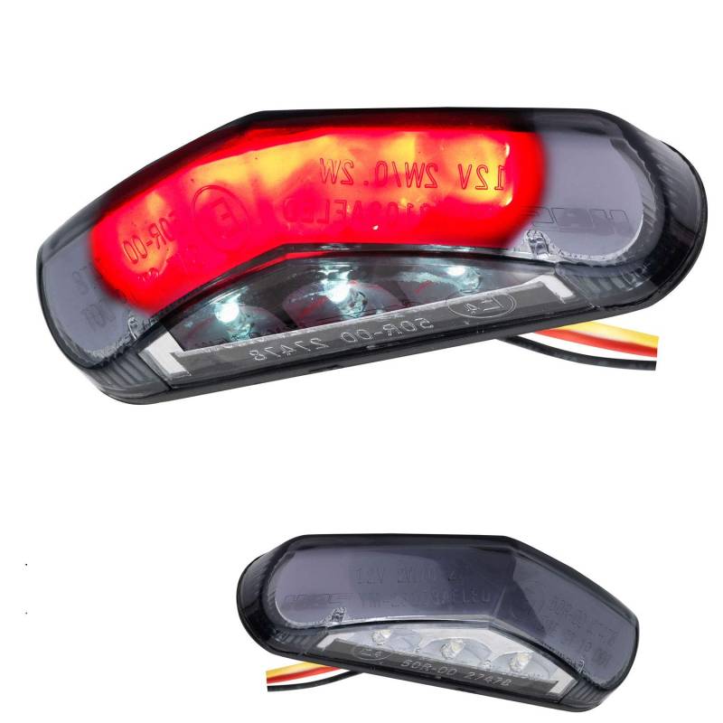 Germany Motorsports Motorrad LED Rücklicht Bremslicht Kennzeichenleuchte Triangle e-geprüft schwarz (Stealth, Ohne Halter) von Germany Motorsports