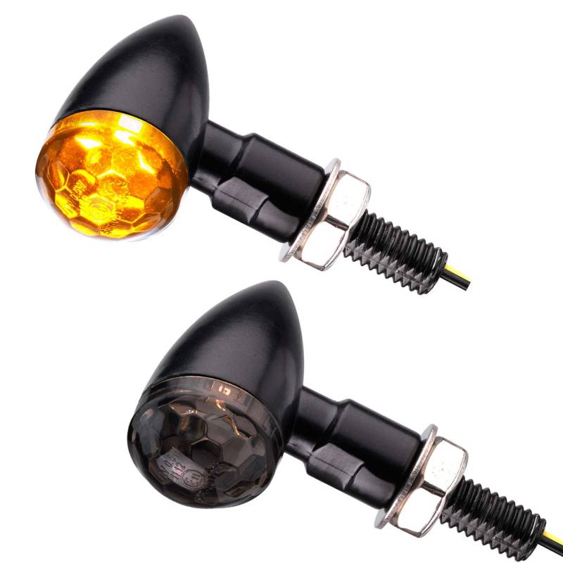 Germany Motorsports Motorrad LED Mini Blinker Bullet Style schwarz smoke getönt e-geprüft 1 Paar von Germany Motorsports