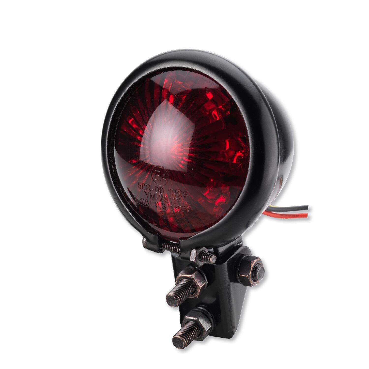 Motorrad LED Rücklicht Bremslicht Bates Style Schwarz Rotes Glas E-geprüft Custom Cafe Racer von Germany Motorsports