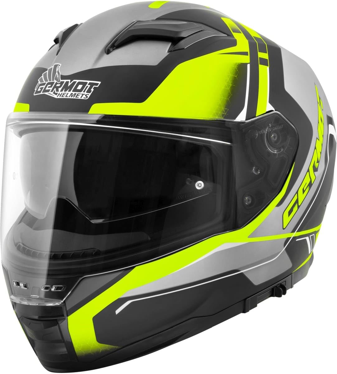 Germot GM 350 Integralhelm matt schwarz Fluo gelb ECE 22.06 mit Sonnenblende, L 59/60 von Germot