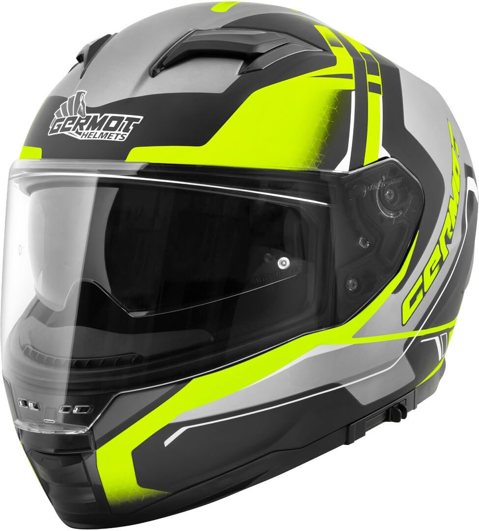 Germot GM 350 Integralhelm matt schwarz Fluo gelb ECE 22.06 mit Sonnenblende, XL 61/62 von Germot