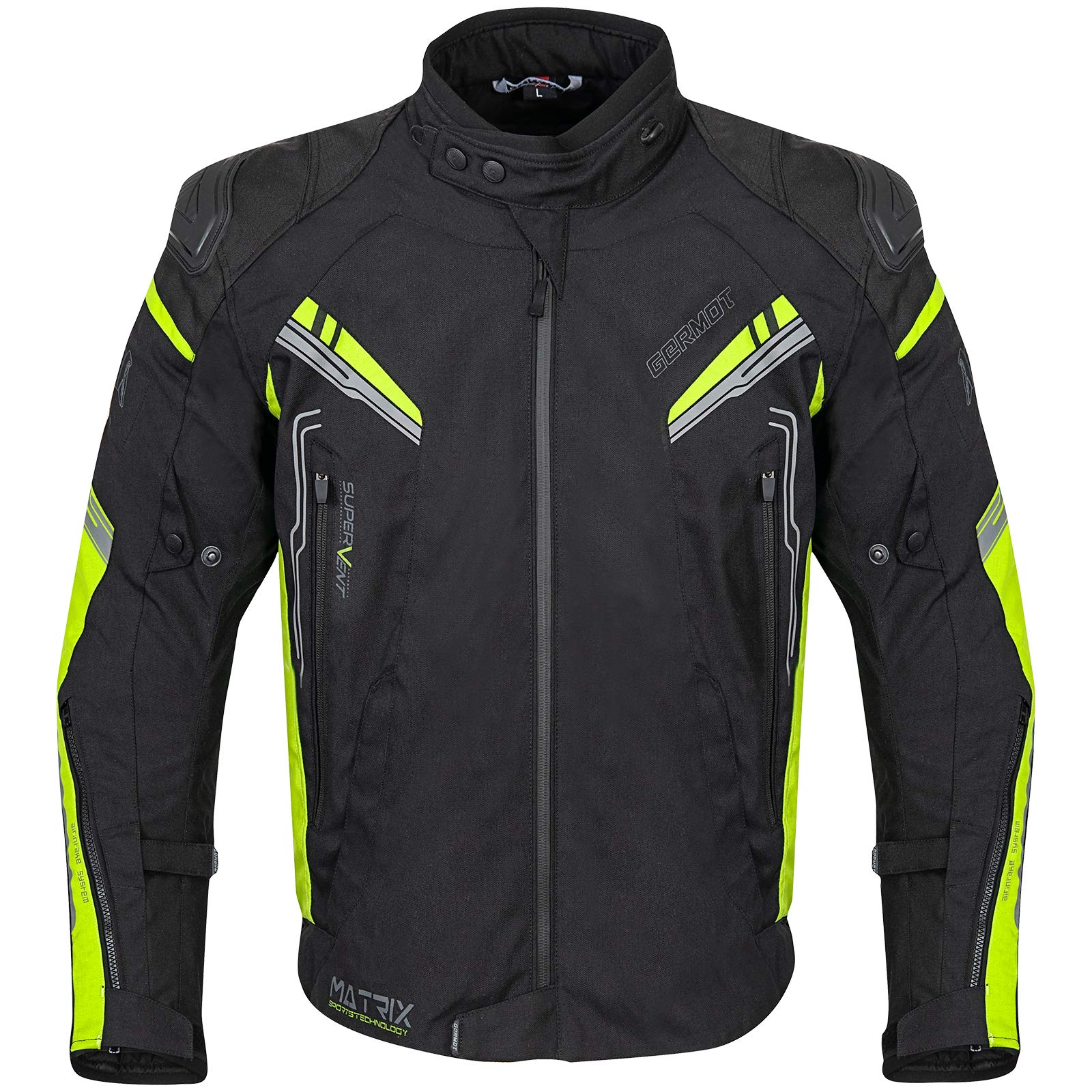 Germot Herren Motorrad-Textiljacke Matrix, wind- und wasserdicht, Blouson, schwarz/gelb, XL von Germot