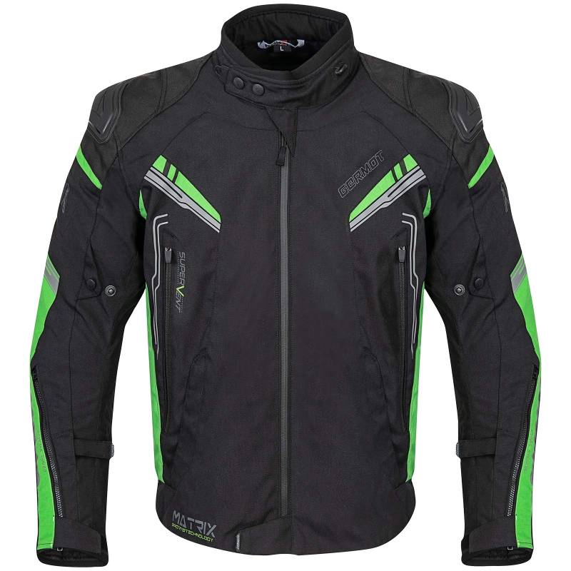 Germot Herren Motorrad-Textiljacke Matrix, wind- und wasserdicht, Blouson, schwarz/grün, 2XL von Germot