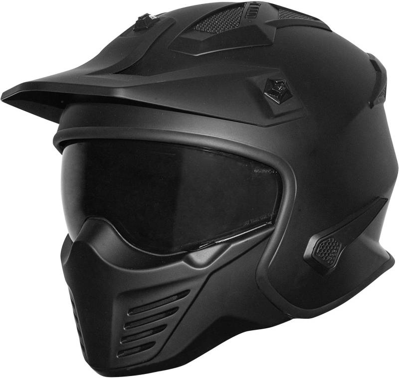 Germot Jethelm GM 44 schwarz matt Integralhelm mit Schild Maske ECE 2 Visiere, L 59/60 von Germot