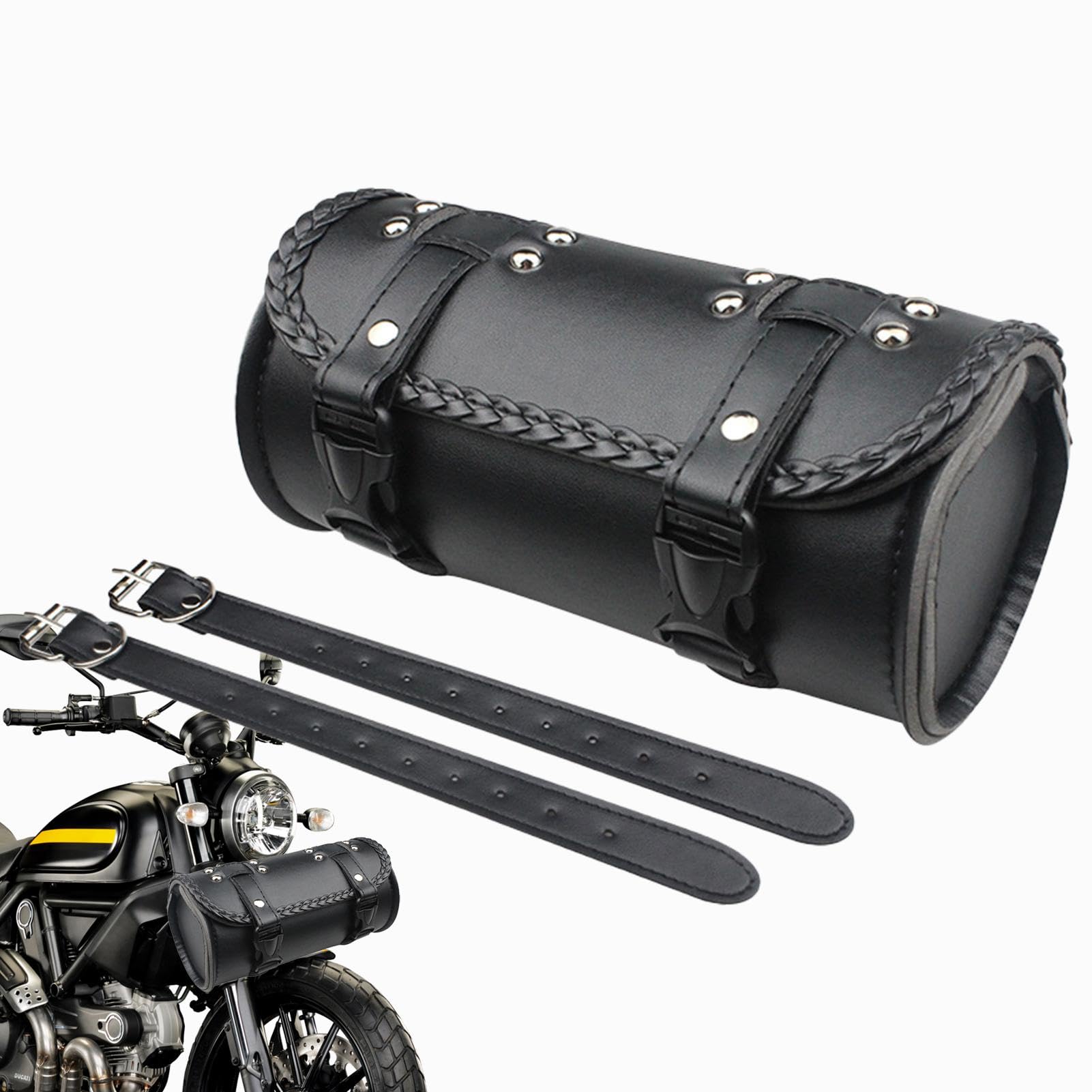 Geteawily Motorrad-Werkzeugtasche, Motorrad-Gabeltasche - Motorrad Gabeltasche Satteltaschen,wasserdichte Tasche aus PU-Leder, Vintage-Tasche mit großem Fassungsvermögen für die Aufbewahrung von von Geteawily