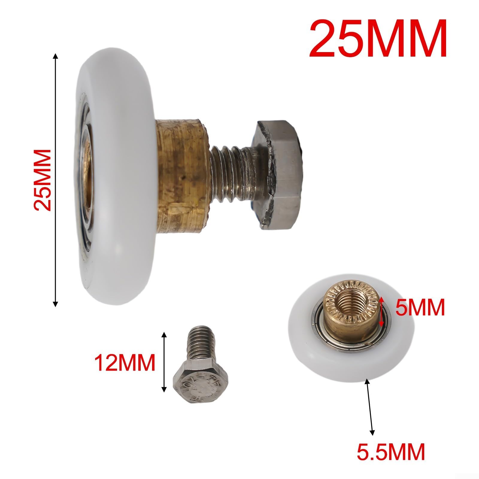 Ersatz-Duschtürrollen, Nylon-Kupfer-Räder für Badezimmer-Glasschiebetüren, 4 Stück mit Schrauben (25 mm) von Gettimore