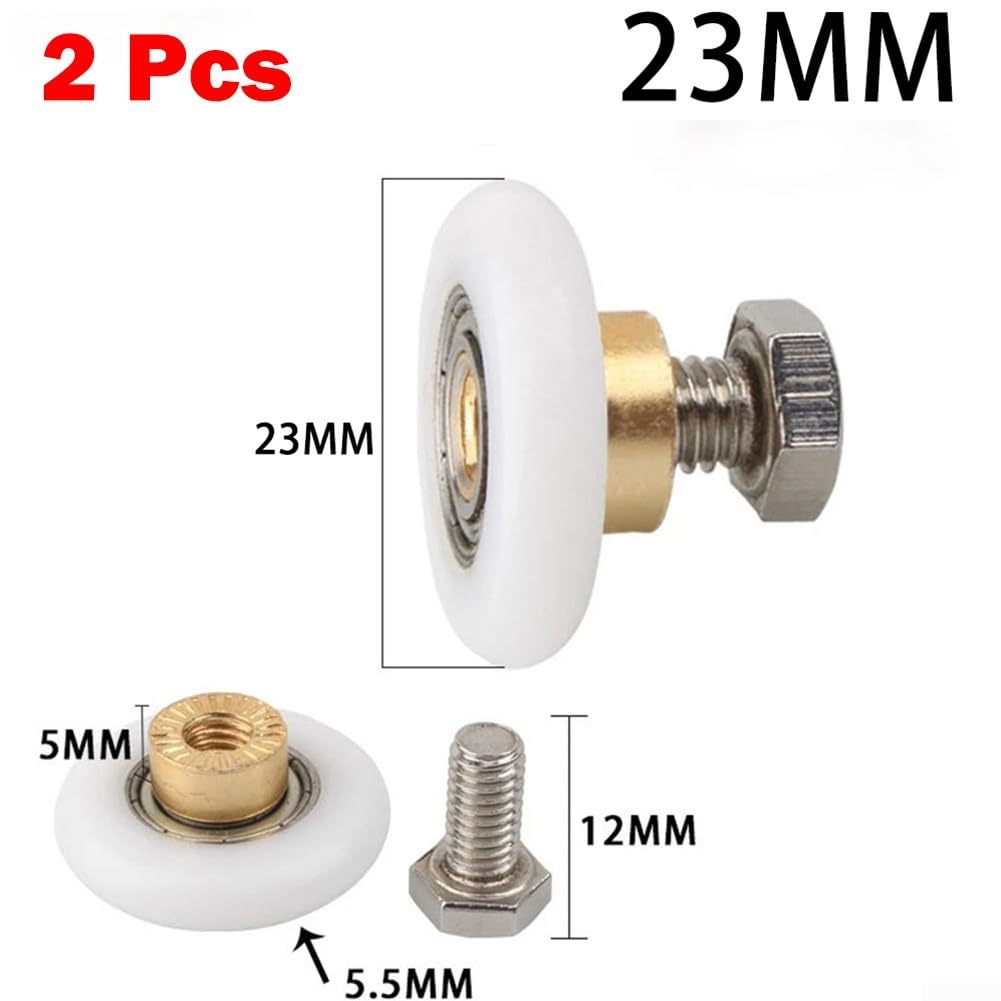 Ersatzrollen für Duschtüren mit Edelstahlschrauben, passend für Raddurchmesser von 19 mm bis 27 mm (23 mm), 2 Stück von Gettimore