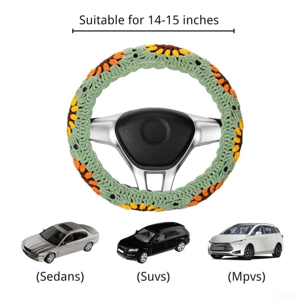 Niedliche gehäkelte Auto-Lenkradabdeckung mit Oma-Quadrat-Design, kompatibel mit den meisten Autos, 35,6 cm, 38,1 cm (14 Zoll), 2 von Gettimore