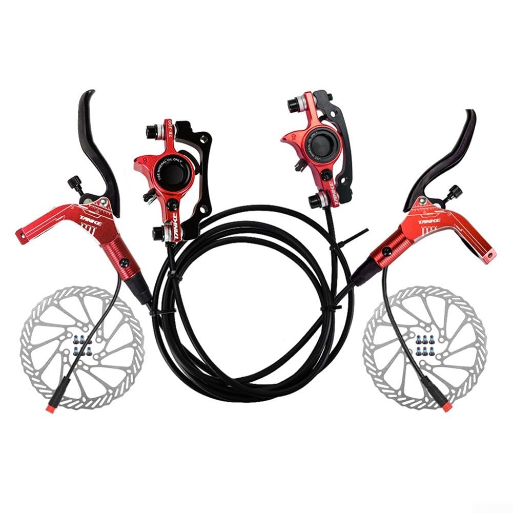 eBike Hydraulischer Scheibenbremssatz mit Trennhebel passend für Rotoreinbau (rot) von Gettimore