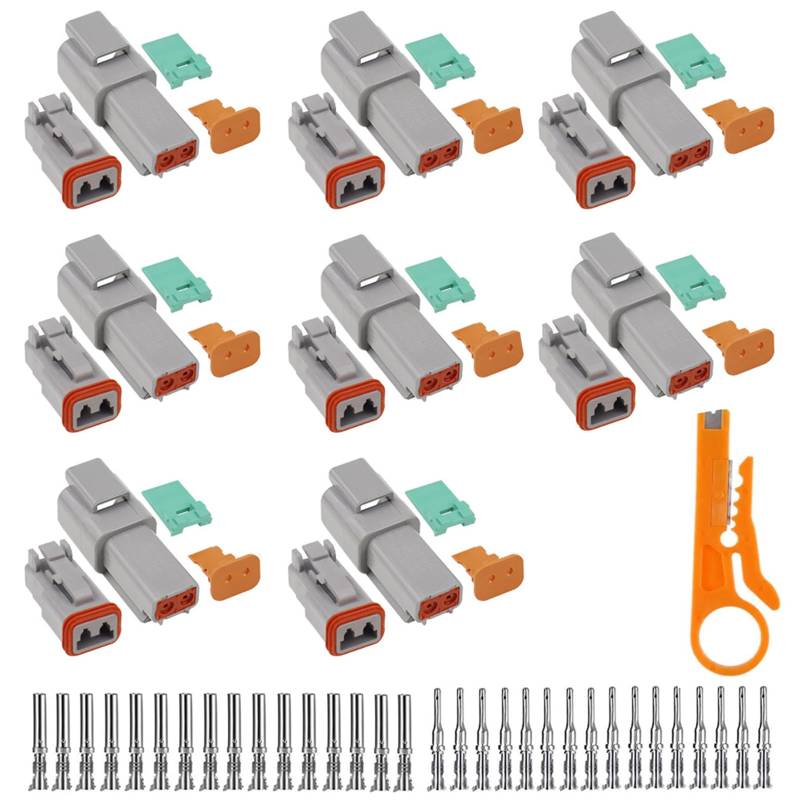 Getyjoe Kfz Stecker 2 Polig 16 Pcs Deutscher Stecker Elektrischer Steckverbinder DT06-2S/DT04-2P 22-18AWG 2 Pin Wasserdicht dt-stecker Set KFZ DT Serie Kabelstecker für Motorräder LKW Auto Boots von Getyjoe