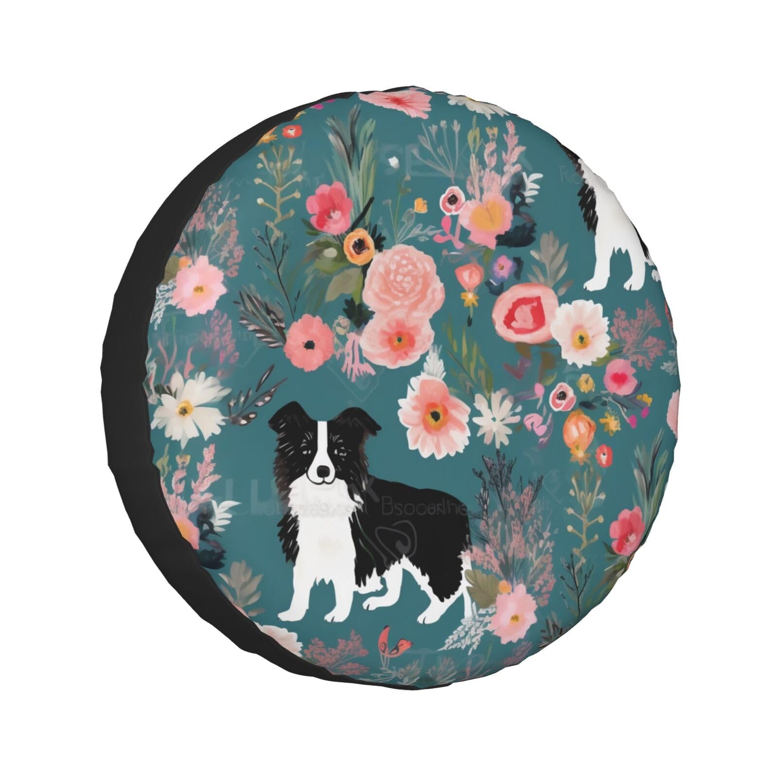 Border Collie Radschutzabdeckung mit Blumenmuster, Ersatzreifenabdeckung, universal, wasserdicht, für Auto, UV, SUV, Fahrzeug, LKW, 40,6 cm von Gfhwpxcnb