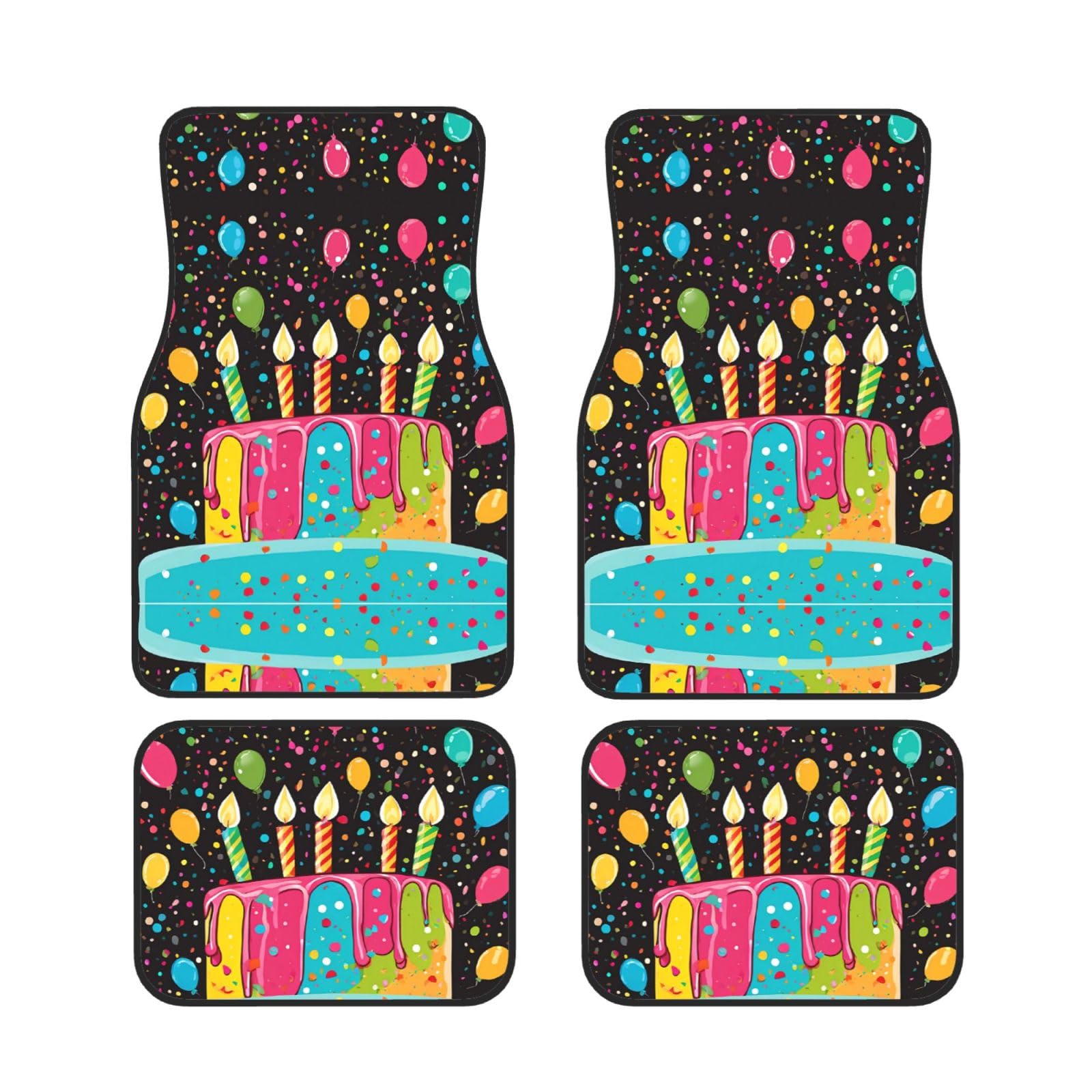 Happy Birthday Big Cake Print Universal Auto Fußmatten rutschfeste Autoteppiche Set von 4 Stück vorne und hinten Teppich passend für die meisten Autos, LKWs und SUVs von Gfhwpxcnb