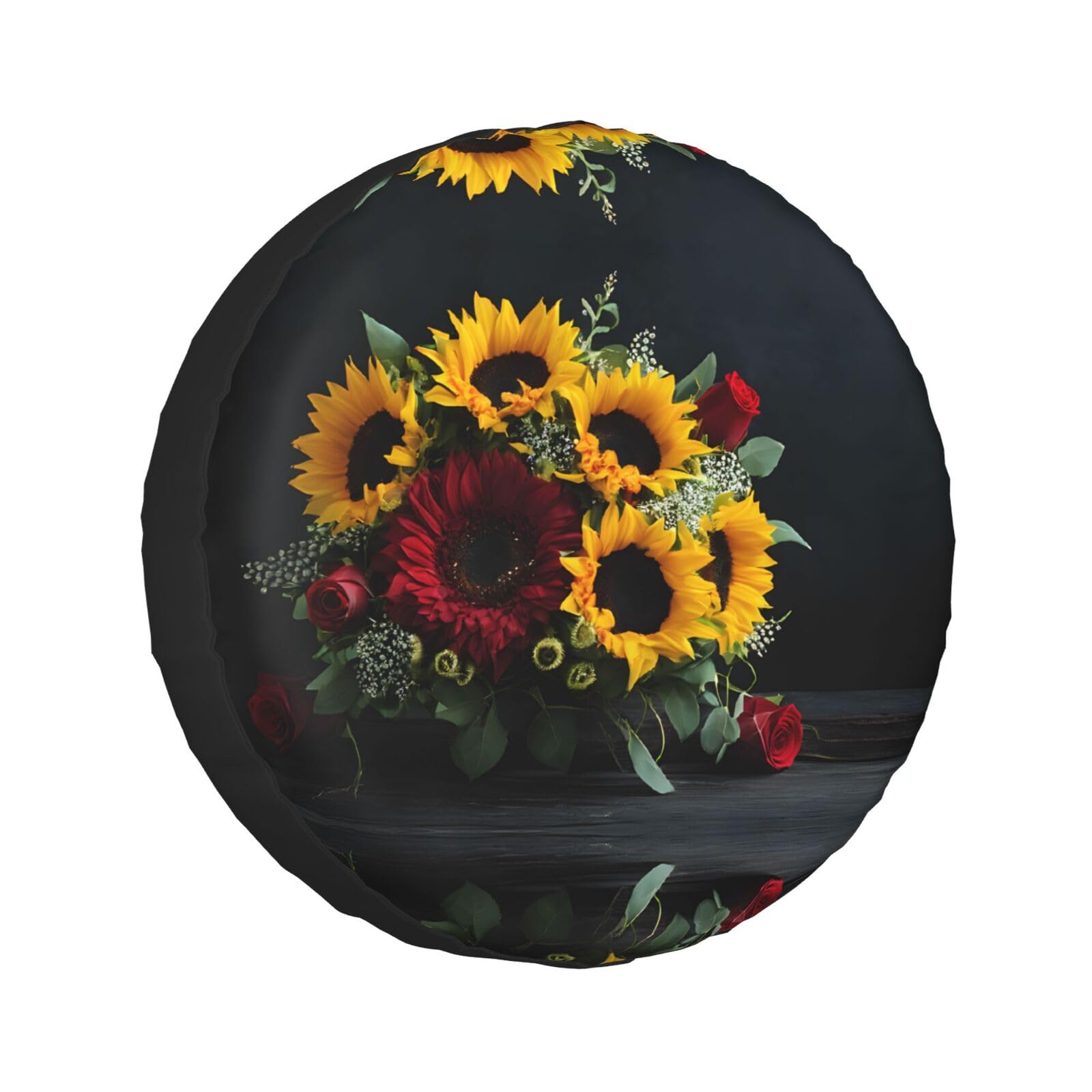 Radschutzabdeckung mit Sonnenblumen- und Rosen-Druck, Ersatzreifenabdeckung, Universal-Rad-Abdeckung, wasserdicht, für Auto, UV, SUV, Fahrzeug, LKW, 38,1 cm (15 Zoll) von Gfhwpxcnb