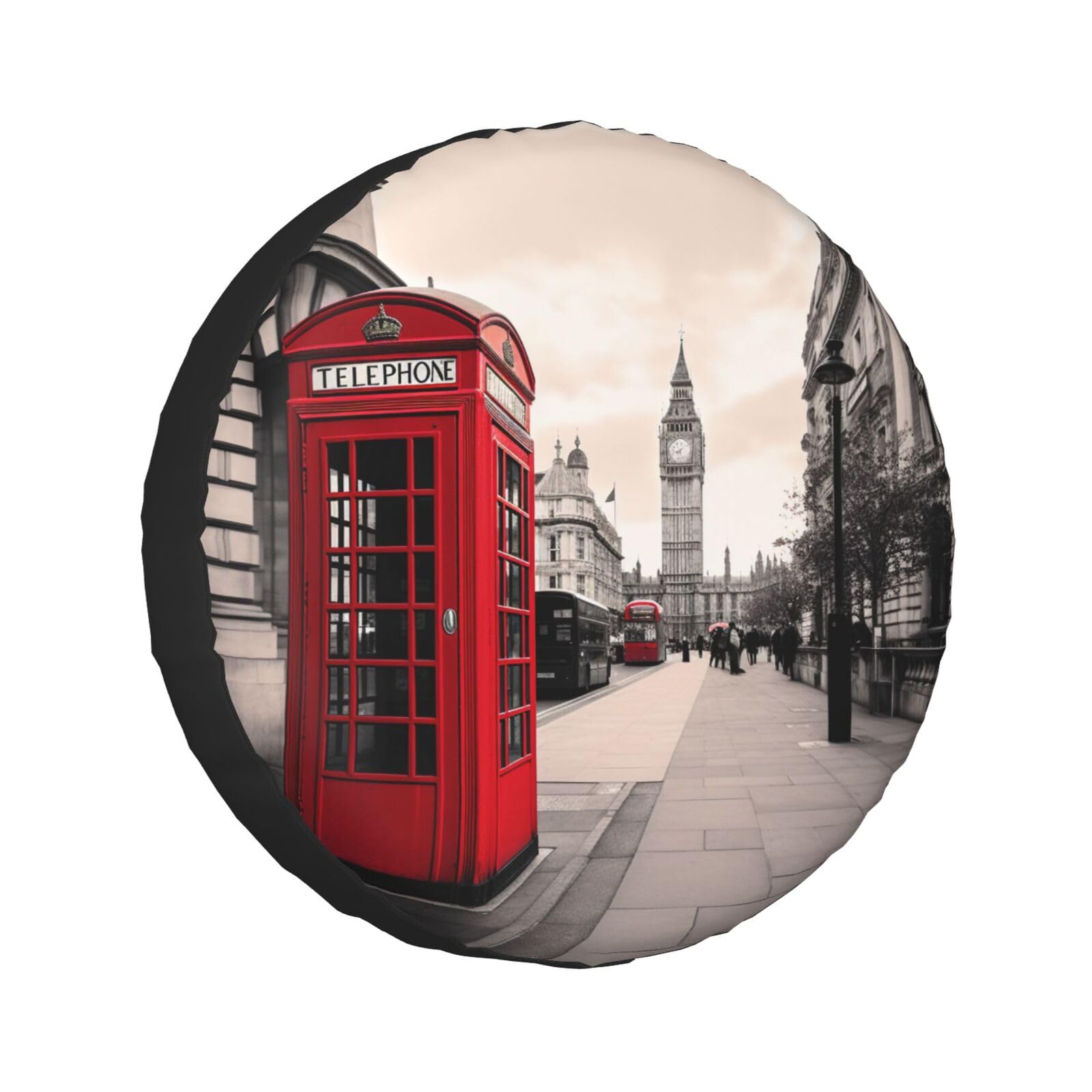 Red Phone Booth London Street Print Wheel Protective Cover, Spare Tire Cover Universal Wheel Tire Cover Waterproof For Car Uv Suv Vehicle Truck 17 Inch von Gfhwpxcnb