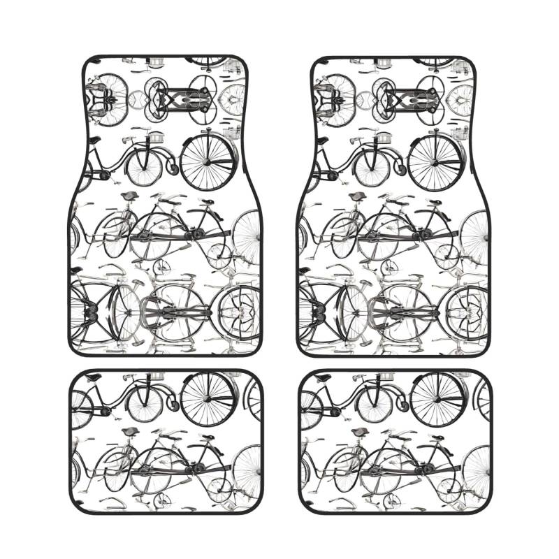 Retro Fahrrad Druck Universal Auto Fußmatten rutschfeste Autoteppiche Set von 4 Stück vorne & hinten Teppich passend für die meisten Autos, LKWs SUV von Gfhwpxcnb
