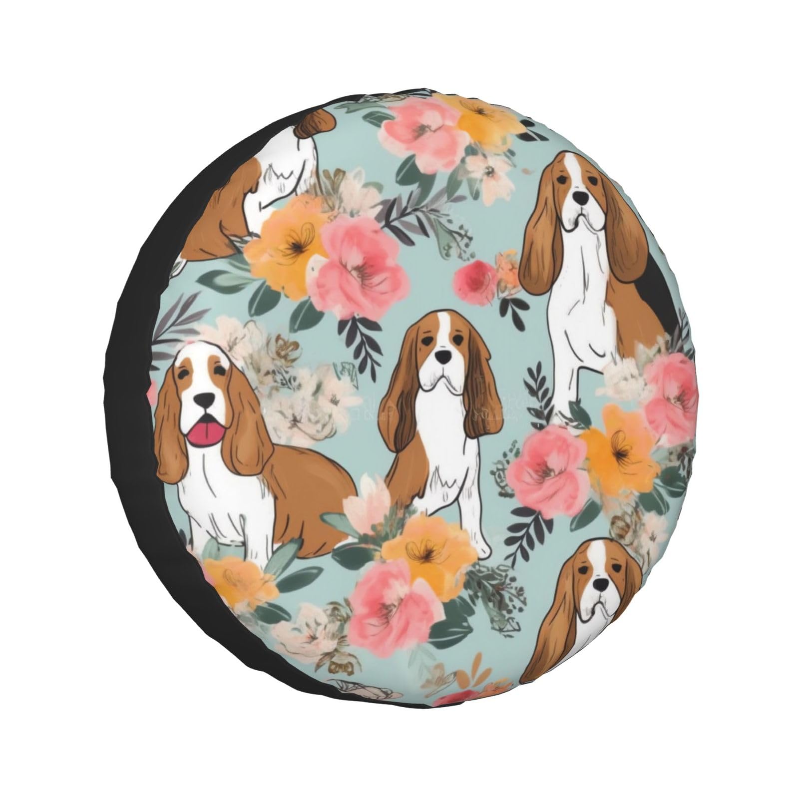 Sweet Basset Hound Florals Print Wheel Protective Cover, Spare Tire Cover Universal Wheel Tire Cover Waterproof For Car Uv Suv Vehicle Truck 15 Inch von Gfhwpxcnb