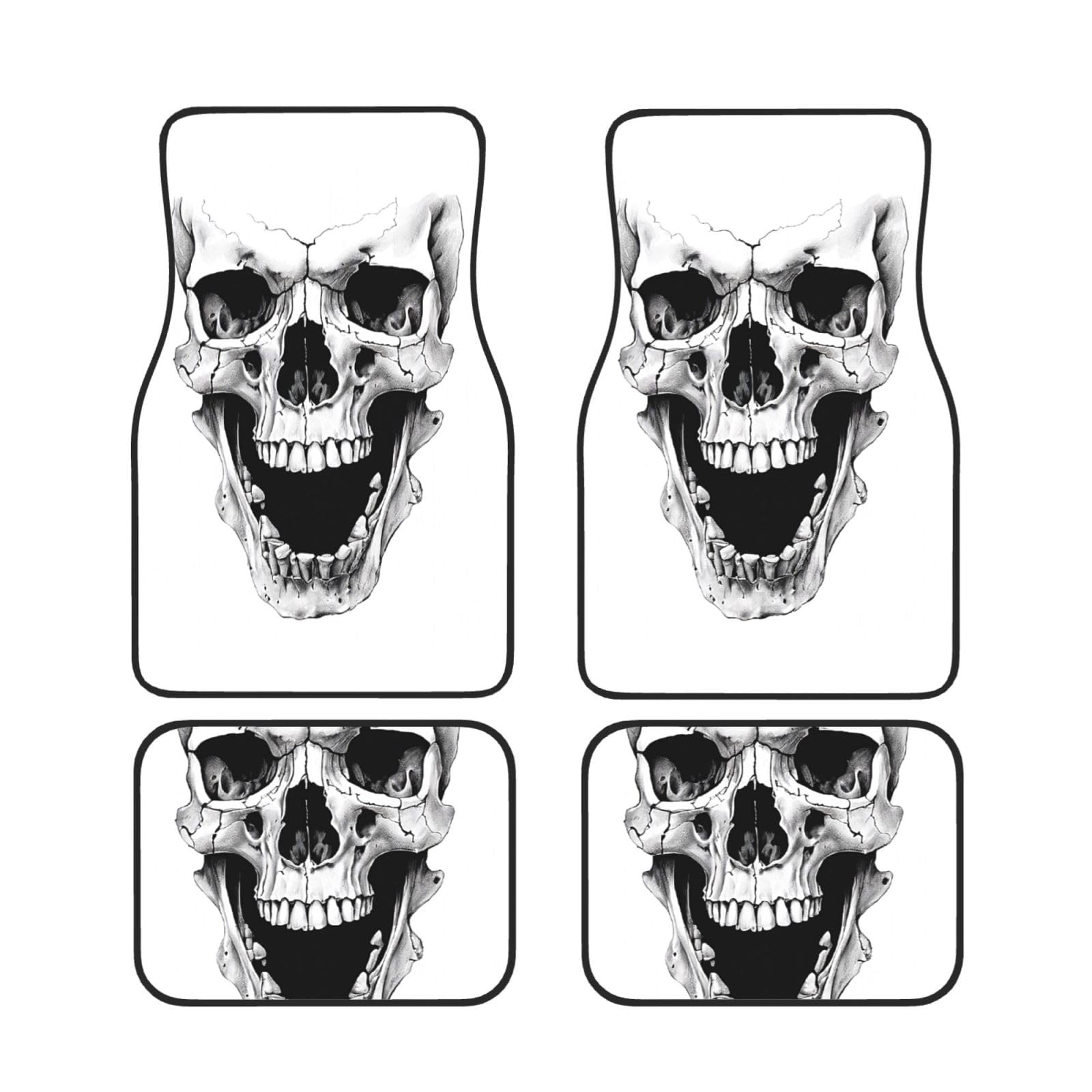 Universelle Auto-Fußmatten mit Horror-Totenkopf-Motiv, rutschfest, 4-teiliges Set mit 4 Stück, vorne und hinten, passend für die meisten Autos, LKWs und SUVs von Gfhwpxcnb