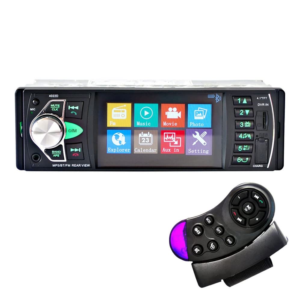 Ggnaxivs Auto HD 4,1-Bluetooth-MP5-Player RüCkfahrbildschirm UKW-Radio-Kartenspieler Universal 4022D + Lenkradfernbedienung von Ggnaxivs