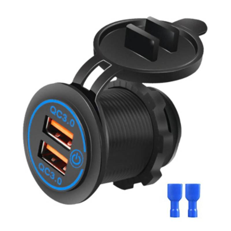 Ggnaxivs QC 3.0 Dual USB Auto Laden Buchse mit BerüHrung Schalter Schnell Laden Steckdose für 12V-24V Motorrad Boot Blaues Licht von Ggnaxivs