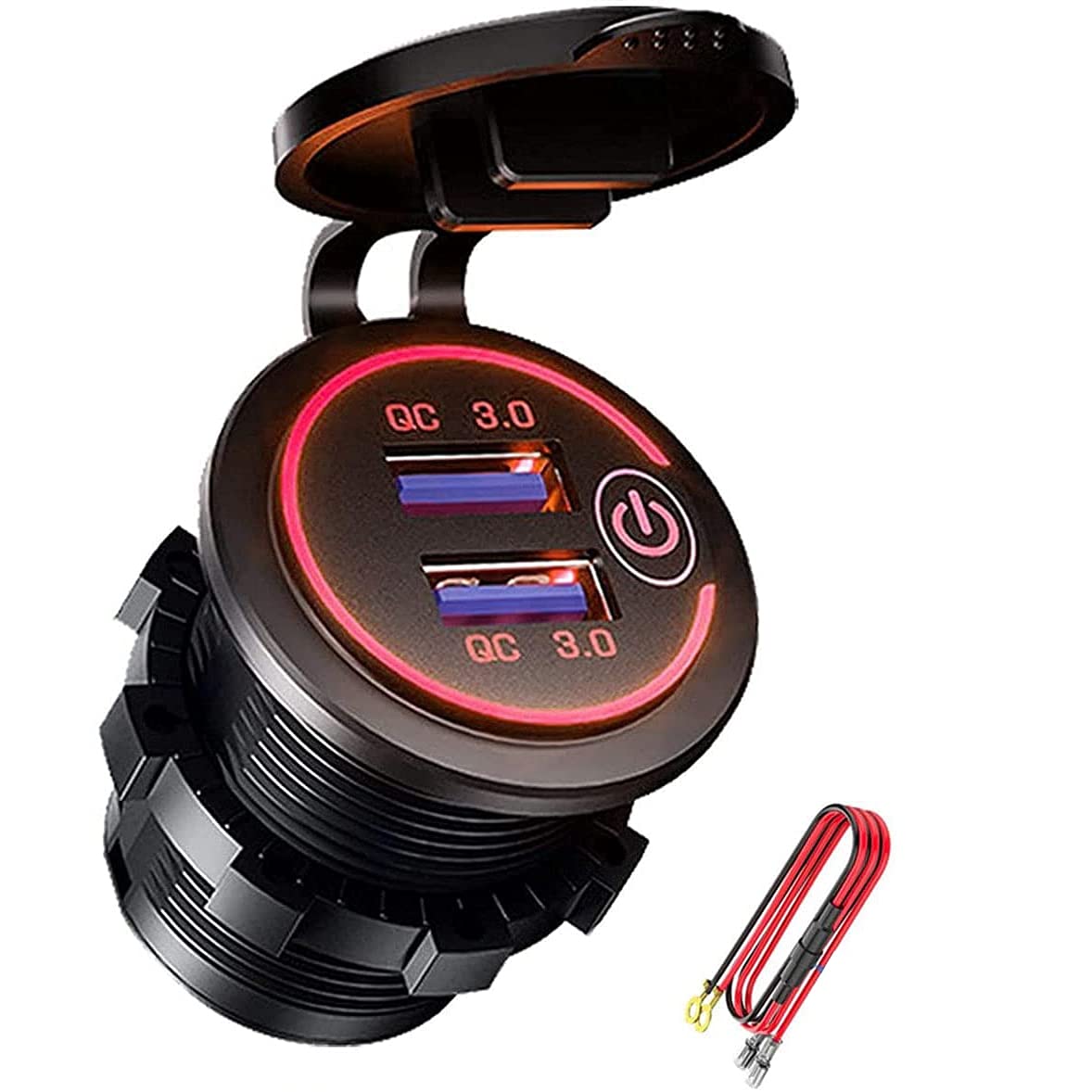 Ggnaxivs QC 3.0 Dual USB Laden Buchse, wasserdichte 12V/24V USB Steckdose mit Touch-Switch für Auto, Marine, Boot, Wohnmobil, Motorrad, Rot von Ggnaxivs