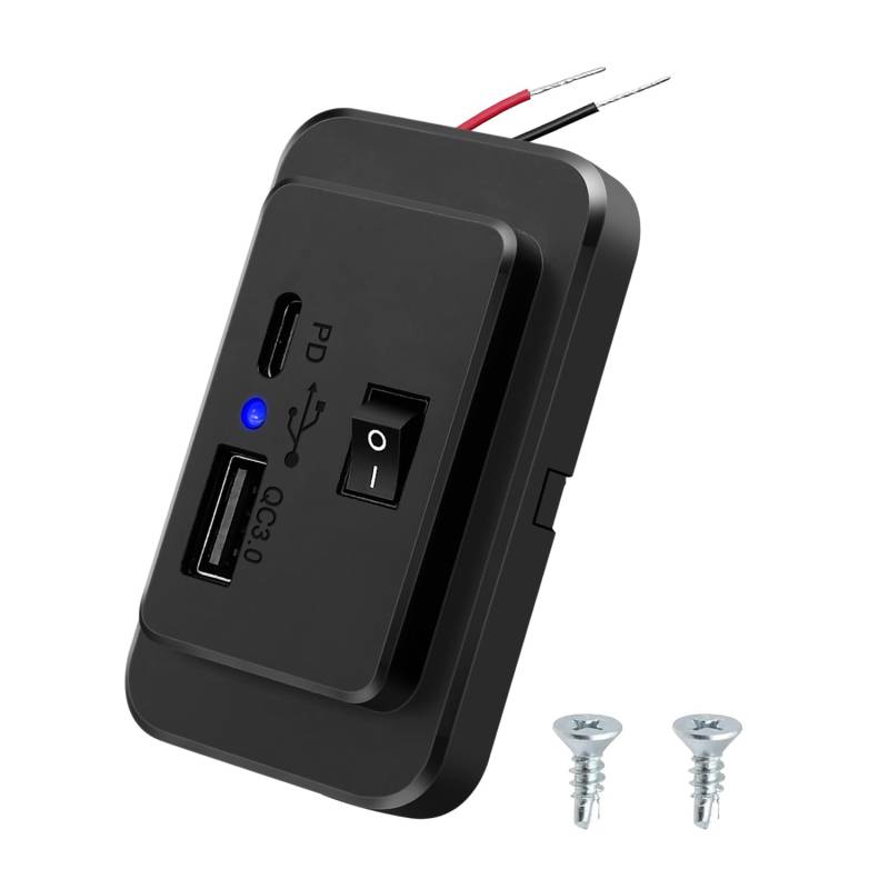 Giantdeer 12V~26V PD+QC3.0 Duale USB-Schnellladesteckdose, Typ C USB C Camper-Steckdose mit ON/OFF Schalter, PD2.0 Typ-C und QC3.0 USB Auto-Steckdose, für 12V~26V Auto Bus ATV Marine Trucks von Giantdeer