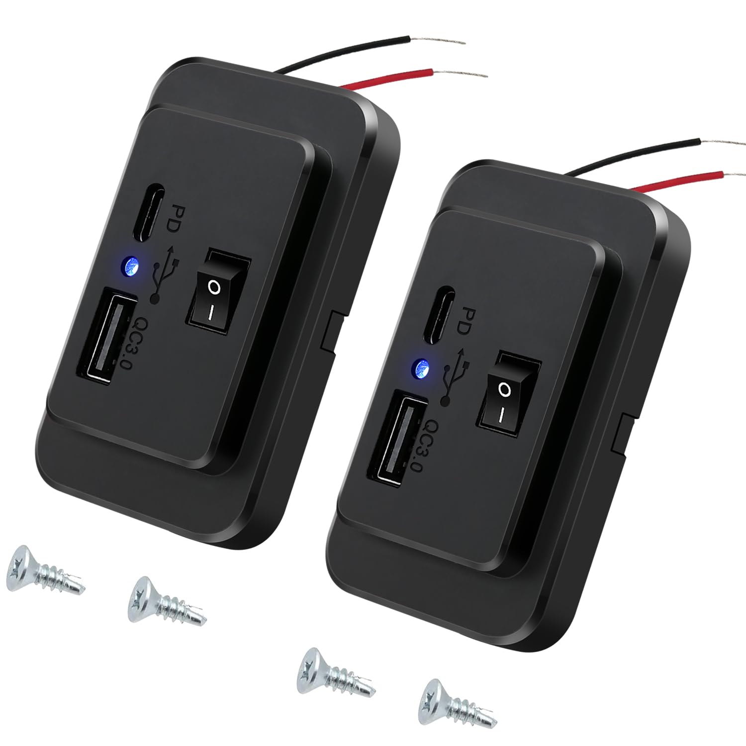 Giantdeer USB C Steckdose 12V, Dual USB Schnelllade Panl, Typ C USB C Camper Steckdose mit ON/OFF Schalter, PD2.0 Typ-C und QC3.0 USB Auto Steckdose, für 12V~26V Auto Bus ATV Marine Trucks(2 PCS) von Giantdeer