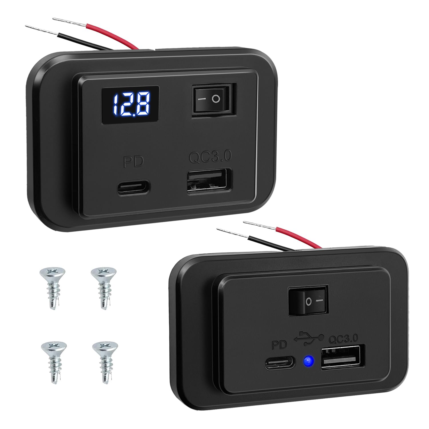 Giantdeer 2PCS USB Steckdose12V mit LED Voltmeter und Schalter, 40W USB C Steckdose 12V Wohnmobil, PD Type C+QC3.0 12V USB Ladebuchse Panel für 12V-26V Auto/Wohnmobil/Boot von Giantdeer