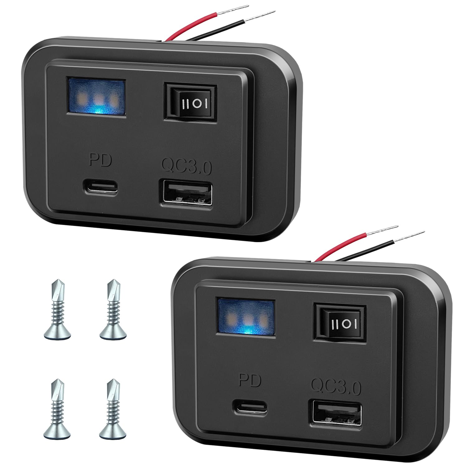 Giantdeer 2PCS USB Steckdose 12V, Typ C und QC3.0 Dual USB Autobuchse mit Schalter, Zigarettenanzünder Steckdose Panel mit Nachtlicht, USB Einbaubuchse für 12V/24V Autos/Wohnmobile/LKWs/Boote von Giantdeer